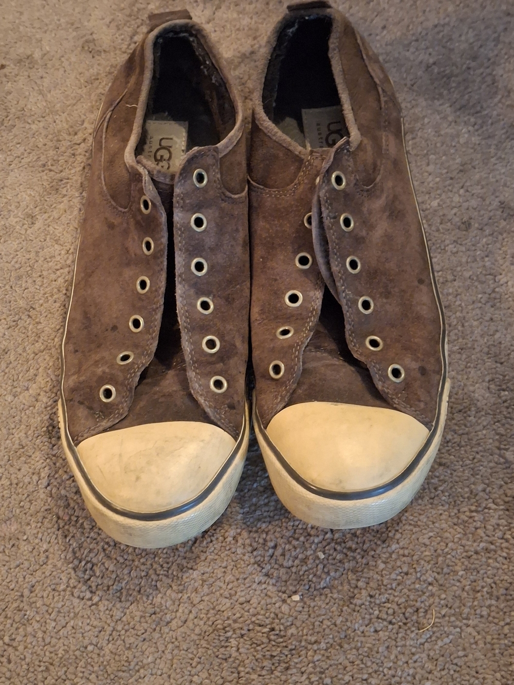 UGG Womens Brown Suede Slip-On Canvas-Style Sneakers with White Toe